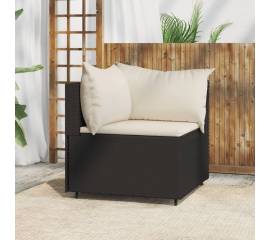Canapea de colț cu pernă de grădină, negru, poliratan