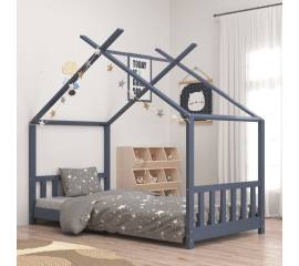 Cadru de pat de copii, gri, 80 x 160 cm, lemn masiv de pin