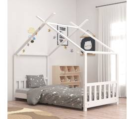 Cadru de pat pentru copii, alb, 70 x 140 cm, lemn masiv de pin