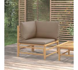 Canapea de colț pentru grădină, perne gri taupe, bambus6