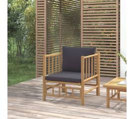 Canapea de grădină, perne gri închis, bambus