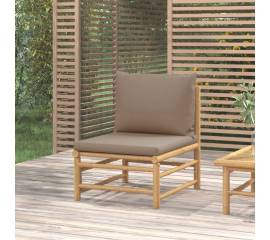 Canapea de mijloc pentru grădină, perne gri taupe, bambus
