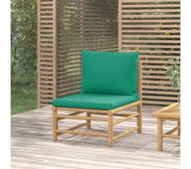Canapea de mijloc pentru grădină, perne verzi, bambus