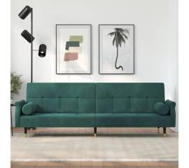 Canapea extensibilă cu perne, verde închis, catifea