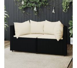Canapele de colț de grădină cu perne 2 buc. negru poliratan