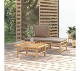 Set mobilier de grădină cu perne gri taupe, 3 piese, bambus