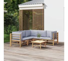 Set mobilier de grădină cu perne gri deschis, 6 piese, bambus