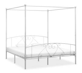 Cadru de pat cu baldachin, alb, 200 x 200 cm, metal
