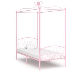 Cadru de pat cu baldachin, roz, 100 x 200 cm, metal