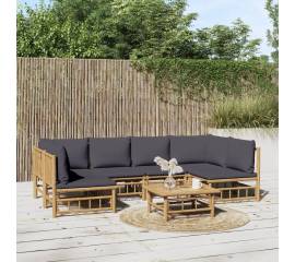 Set mobilier de grădină cu perne gri închis, 7 piese, bambus