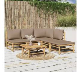 Set mobilier de grădină cu perne gri taupe, 6 piese, bambus