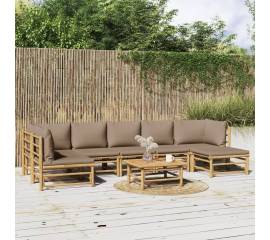 Set mobilier de grădină cu perne gri taupe, 8 piese, bambus