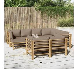 Set mobilier de grădină cu perne gri taupe, 10 piese, bambus