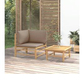 Set mobilier de grădină cu perne gri taupe, 2 piese, bambus