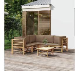 Set mobilier de grădină cu perne gri taupe, 6 piese, bambus