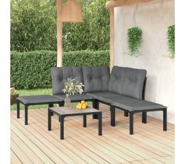 Set mobilier de grădină, 6 piese, negru și gri, poliratan