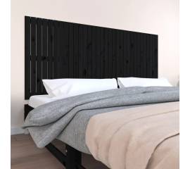 Tăblie de pat pentru perete, negru, 204x3x90 cm, lemn masiv pin