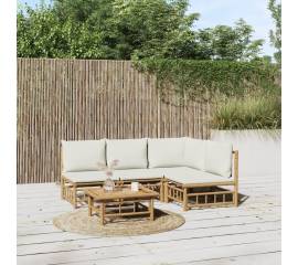 Set mobilier de grădină cu perne alb crem, 2 piese, bambus