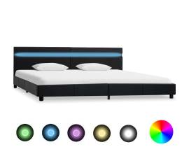 Cadru de pat cu led, negru, 180 x 200 cm, piele ecologică