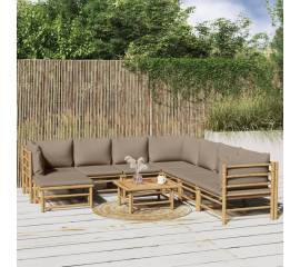 Set mobilier de grădină cu perne gri taupe, 9 piese, bambus