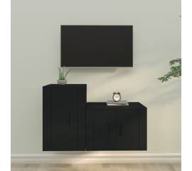 Set dulap tv, 2 piese, negru, lemn prelucrat