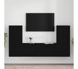 Set dulap tv, 4 piese, negru, lemn prelucrat