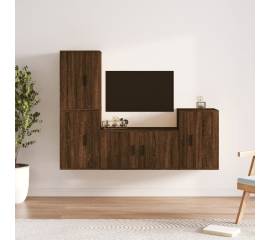 Set dulapuri tv, 4 piese, stejar maro, lemn prelucrat