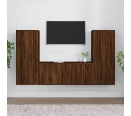 Set dulap tv, 3 piese, stejar maro, lemn prelucrat