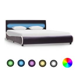 Cadru de pat cu led, negru, 160 x 200 cm, piele ecologică