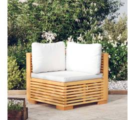 Canapea de colț de grădină cu perne crem, lemn masiv de tec