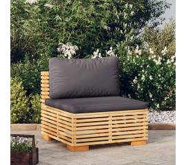 Canapea de mijloc de grădină cu perne gri închis lemn masiv tec
