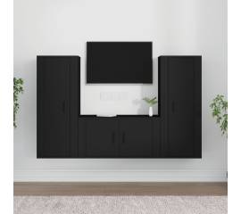 Set dulapuri tv, 3 piese, negru, lemn prelucrat