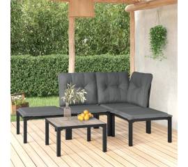 Set mobilier de grădină, 5 piese, negru/gri, poliratan