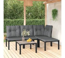 Set mobilier de grădină, 5 piese, negru/gri, poliratan