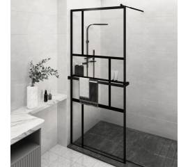 Paravan duș walk-in cu raft negru 90x195 cm sticlă esg/aluminiu