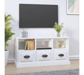 Comodă tv, alb extralucios, 100x35x50 cm, lemn prelucrat