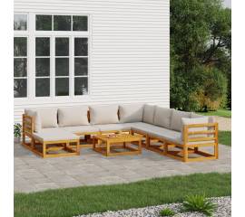 Set mobilier grădină cu perne gri deschis, 9 piese, lemn pin
