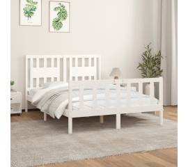 Cadru de pat cu tăblie, alb, 120x200 cm, lemn masiv de pin