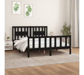 Cadru de pat cu tăblie, negru, 160x200 cm, lemn masiv de pin