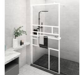 Paravan duș walk-in cu raft alb 100x195 cm sticlă esg/aluminiu
