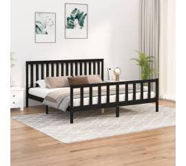 Cadru pat cu tăblie 200x200 cm, negru, lemn masiv de pin