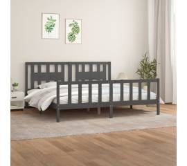 Cadru de pat cu tăblie, gri, 200x200 cm, lemn masiv de pin
