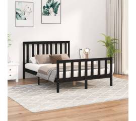 Cadru de pat cu tăblie, negru, 140x200 cm, lemn masiv de pin