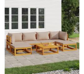 Set mobilier de grădină cu perne gri taupe, 7 piese, lemn masiv
