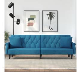 Canapea extensibilă cu cotiere, catifea albastră
