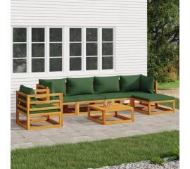 Set mobilier de grădină cu perne verzi, 7 piese, lemn masiv