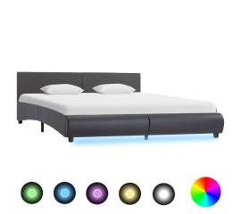 Cadru de pat cu led, gri, 180 x 200 cm, piele artificială