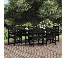 Set masă de grădină, 7 piese, negru, lemn masiv de pin