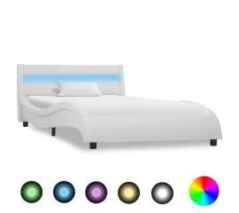 Cadru de pat cu led, alb, 90 x 200 cm, piele ecologică