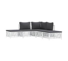 Set mobilier de grădină, 5 piese, cu perne, alb, oțel